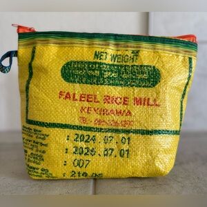 Eco-Art Recycled Rice Sack Zip Medium Multipurpose Pouch Fabric Lined Handmade